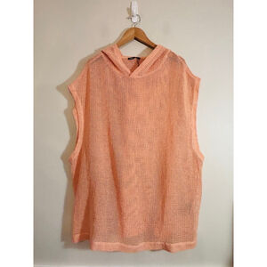 ZARA Peach Mesh Knit Hooded Beach Swim Cover Up Womens XL Travel Resort Vacation